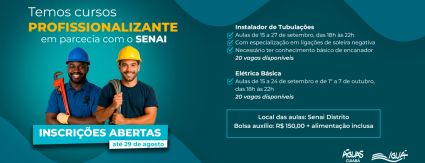 Águas Cuiabá e Senai-MT abrem inscrições para cursos gratuitos nas áreas de hidráulica e elétrica Águas Cuiabá e Senai-MT abrem inscrições para cursos gratuitos nas áreas de hidráulica e elétrica